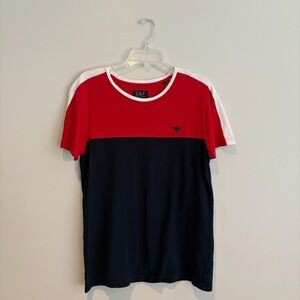 Ricky Singh Vibrant Red and Blue Short Sleeve Tee with Sporty Color-Block Design